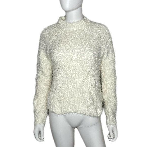 Freshman Women's White Mock Neck Pointelle Chenille Sweater sz Junior’s S - Picture 1 of 4